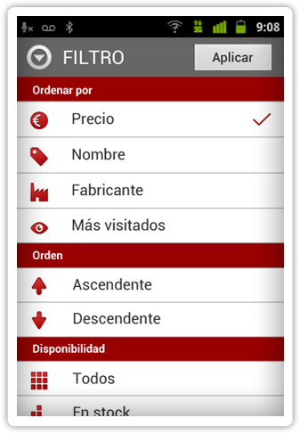 Filtro de productos